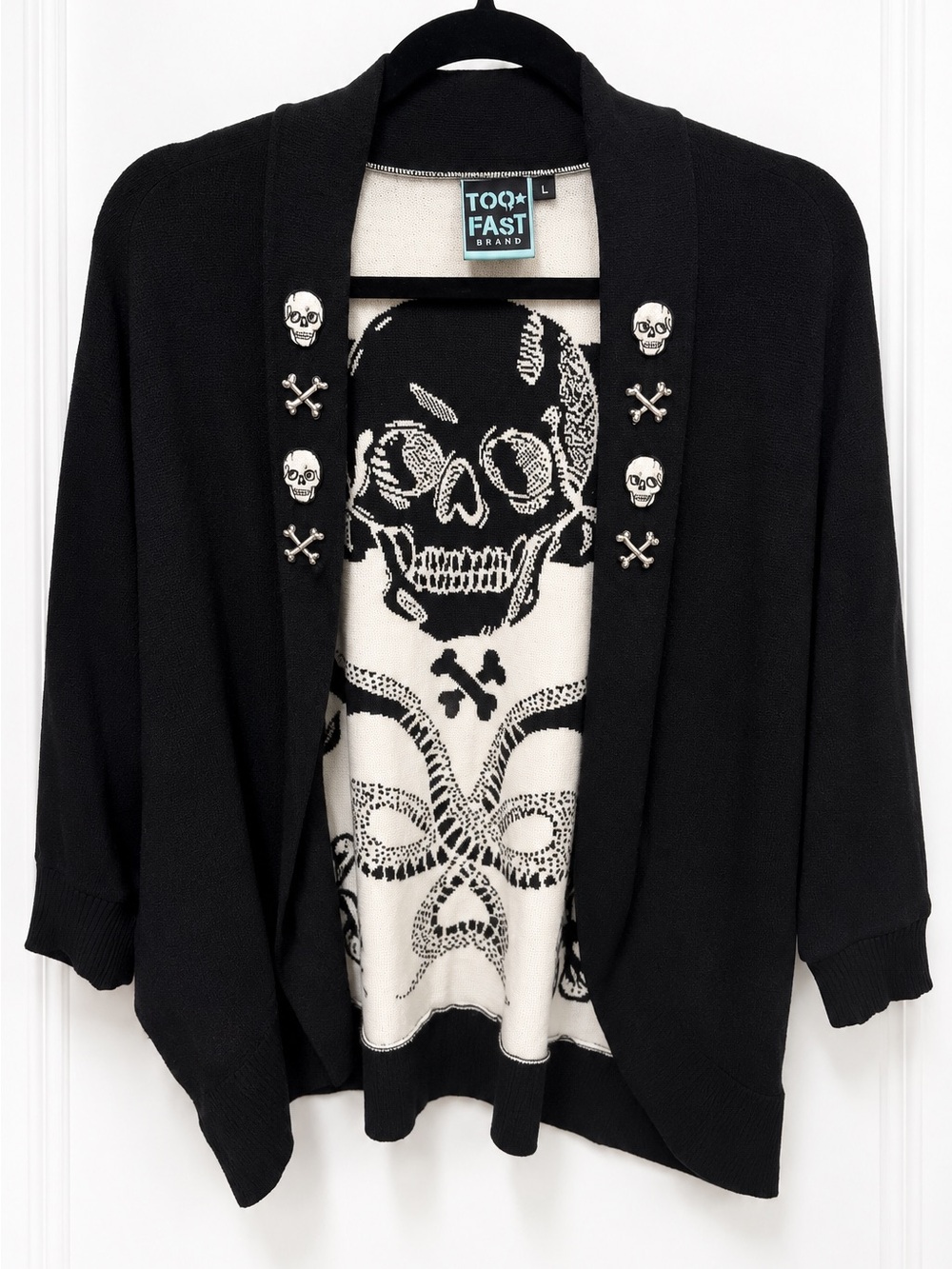 Too Fast Black and White Skull Studded Cardigan